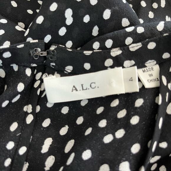 A.L.C. Iggy Black White Polka Dot Silk Georgette Layered Halter Top Blouse 4 - Picture 3 of 11